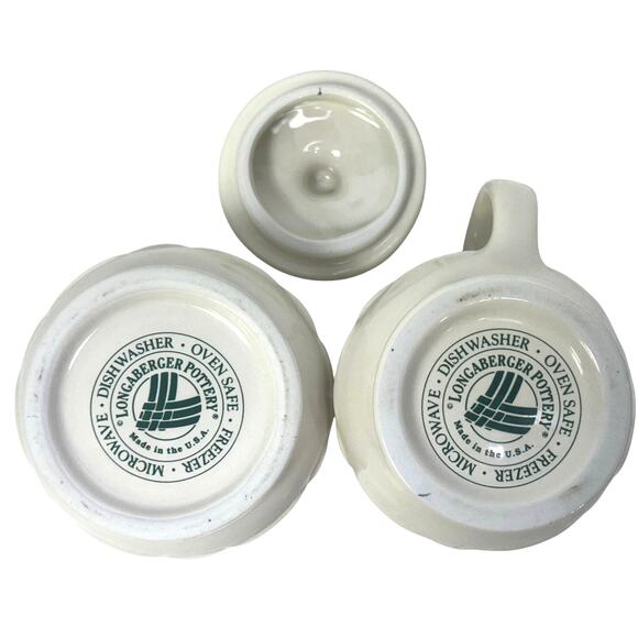 Longaberger Woven Traditions Pottery IVORY Cream Pitcher and Sugar Bowl USA-RARE - Picture 5 of 7
